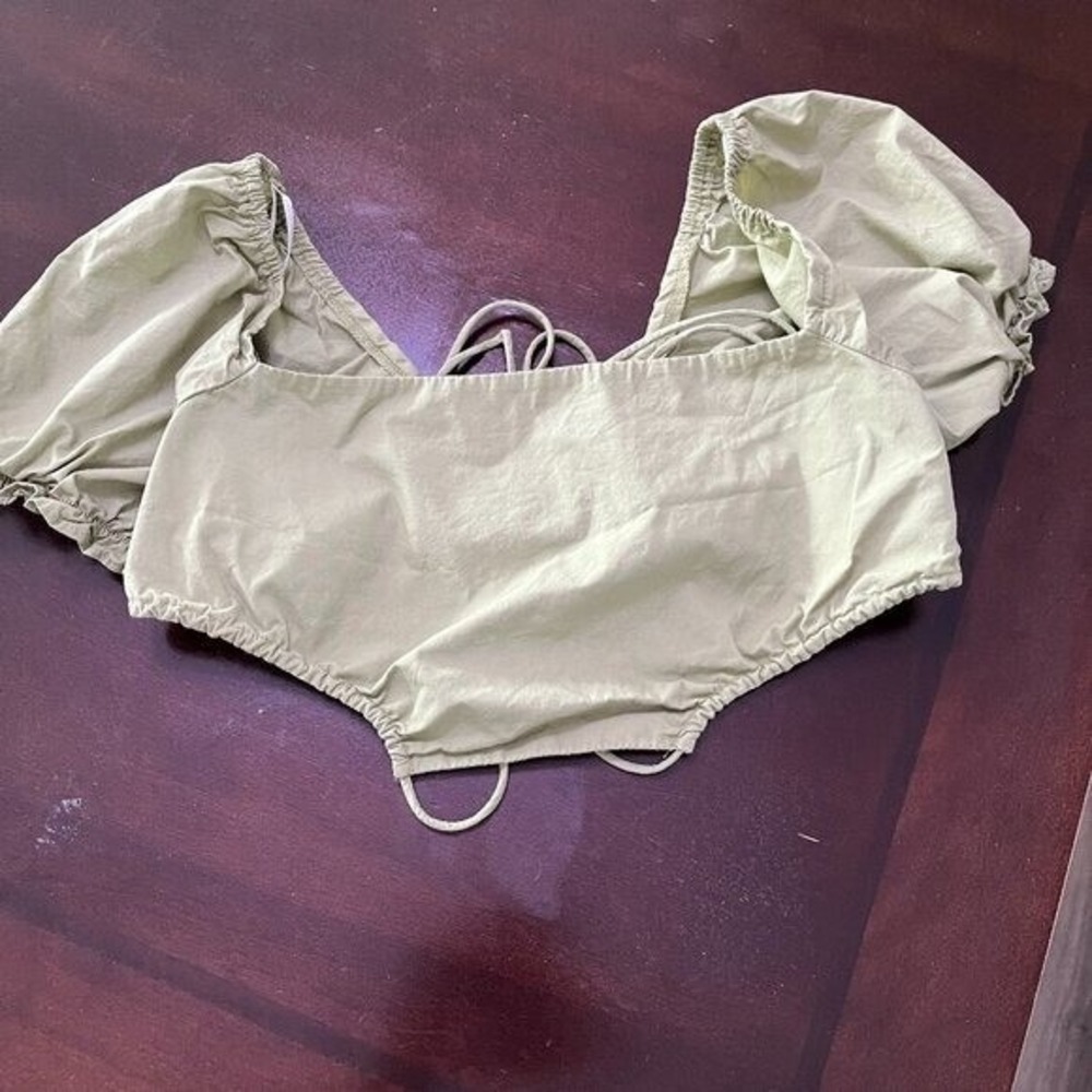 Princess Polly Green Puff Sleeve Crop Top Open Back Size 6